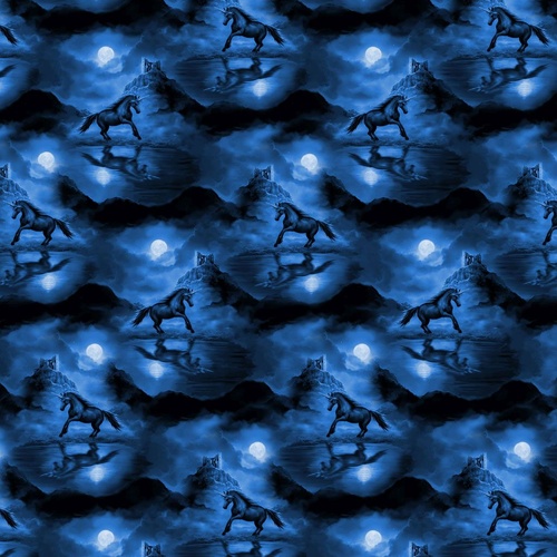 Clothworks | Unicorn Magic | Digital Night Gallop Blue Y4711-90