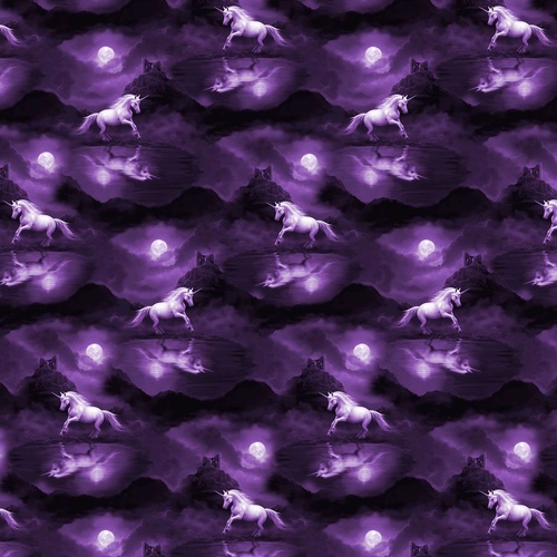 Clothworks | Unicorn Magic | Digital Night Gallop Eggplant Y4711-45