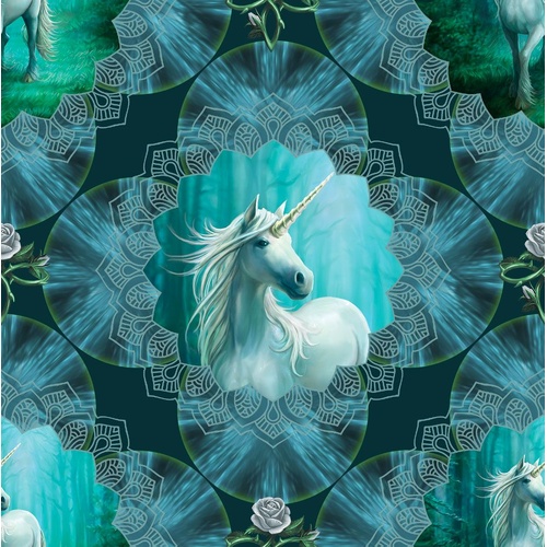 Clothworks | Unicorn Magic | Digital Medallions Teal Y4710-104
