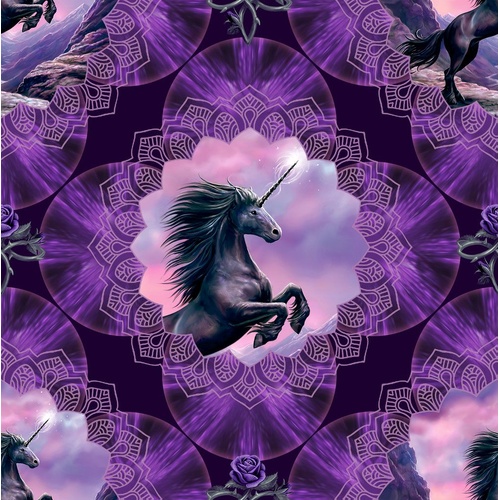 Clothworks | Unicorn Magic | Digital Medallions Eggplant Y4710-45