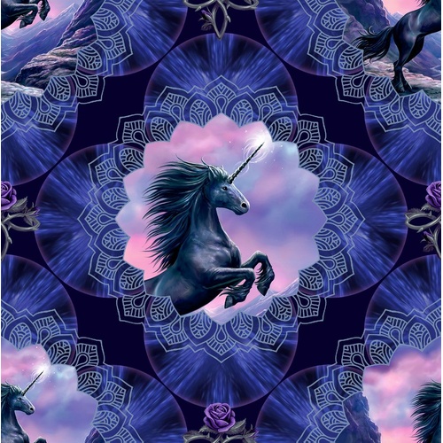 Clothworks | Unicorn Magic | Digital Medallions Navy Blue Y4710-53