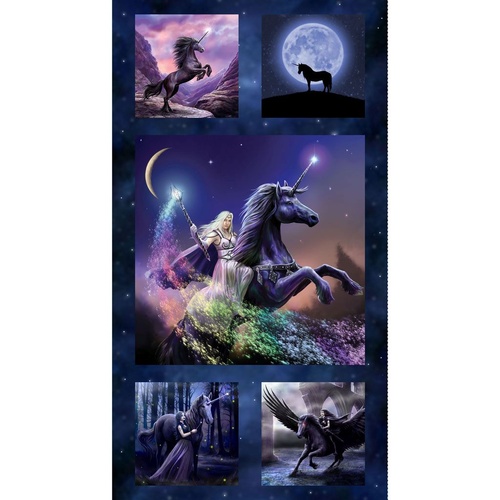 Clothworks | Unicorn Magic | Digital 24" Panel Navy Blue Y4709-53