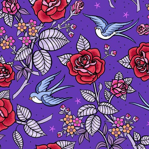 Andover Libs Elliott | Perfect Day | Bird Rose Floral Purple A-10217-B