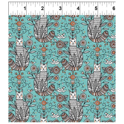 Super Sale | Jason Yenter | Whimsy Cats Teal 13WMS-1