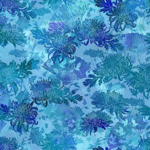 Super Sale | Jason Yenter | Oriental Gardens Blue Fans & Mums 2OG-2 