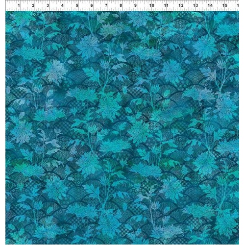 Super Sale | Jason Yenter |  Oriental Gardens Teal Fan Floral 4OG-2