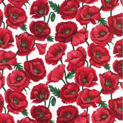 Fabric Remnant |Poppy Poppies Blossom White | 75cm x 112cm