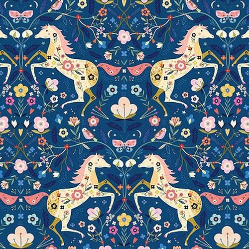 Fabric Remnant |Dashwood Animal Magic Floral Horses | 74cm x 112cm