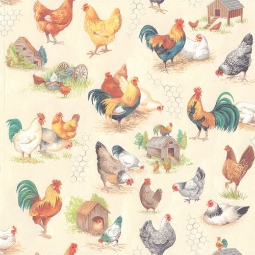 Fabric Remnant | Chicken Rooster Talk Scenic  | 54cm x 112cm