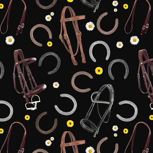 Fabric Remnant | Heavy Horses Horse Tack Gear Bridles Black | 85cm x 112cm
