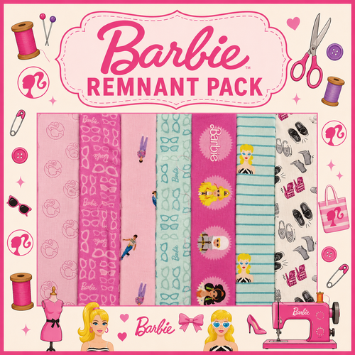 Fabric Remnant Pack | Barbie Girl World - 6 Designs - 1 ONLY