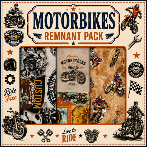 Fabric Remnant Pack | Motorbikes - 3 Designs - 1 ONLY