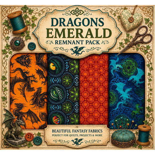 Fabric Remnant Pack | Dragons Emerald - 4 Designs - 1 ONLY