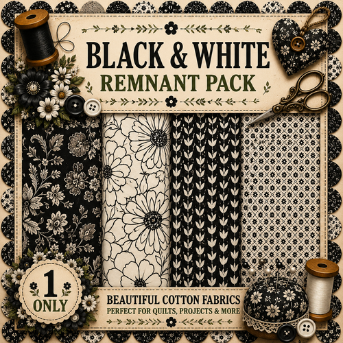 Fabric Remnant Pack | Black & White 4 Designs - 1 ONLY