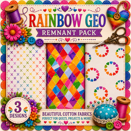 Fabric Remnant Pack | Rainbow Geo 3 Designs - 1 ONLY