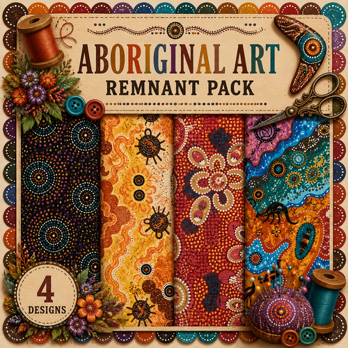 Fabric Remnant Pack | Aboriginal Art 4 Designs - 1 ONLY