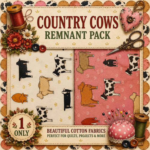 Fabric Remnant Pack |  Country Cows Widebacks 2 Designs - 1 ONLY