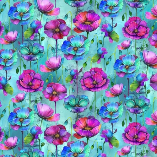 Nutex | Dragonflies Pretty Poppy Floral Aqua | 82030-3