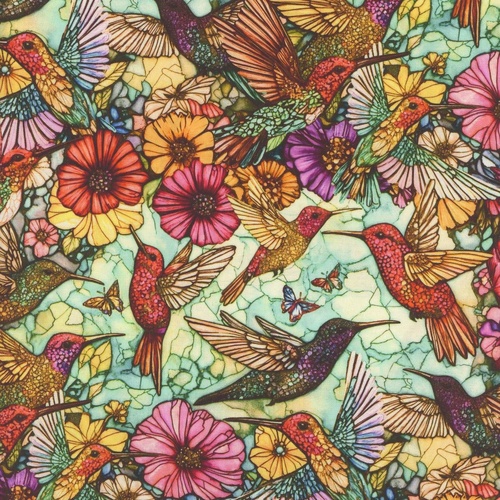 Camelot Fabrics | Flight of Beauty Hummingbirds Flowers Multi 16240401-01