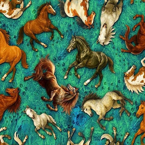 Oasis Fabrics | Thunder Running Horses Turquoise OF59-9151