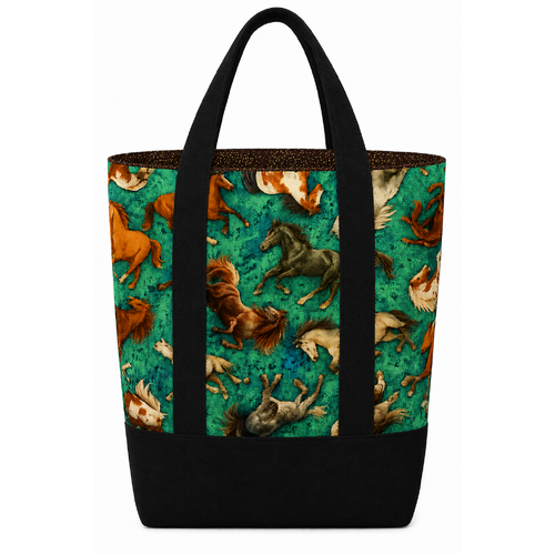 Oasis Fabrics | Thunder Horses Turquoise Grocery / Library Bag