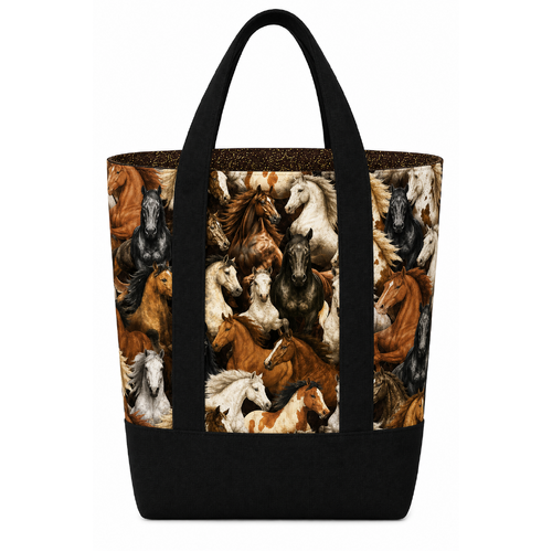 Oasis Fabrics | Thunder Horses Collage Grocery / Library Bag
