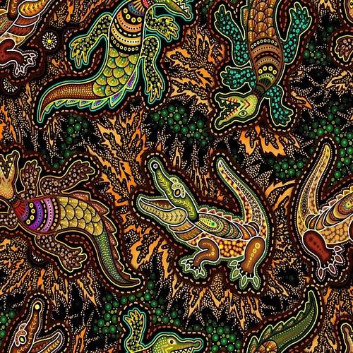 Oasis Fabrics | Tjukurpa Land Crocodiles Brown 59-9211