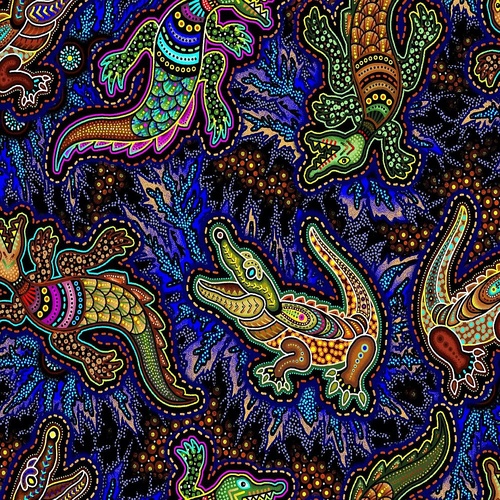 Oasis Fabrics | Tjukurpa Land Crocodiles Blue 59-9212