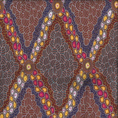 Super Sale | M&S Textiles | Aboriginal Art Bush Waterhole Burgundy BWHBU