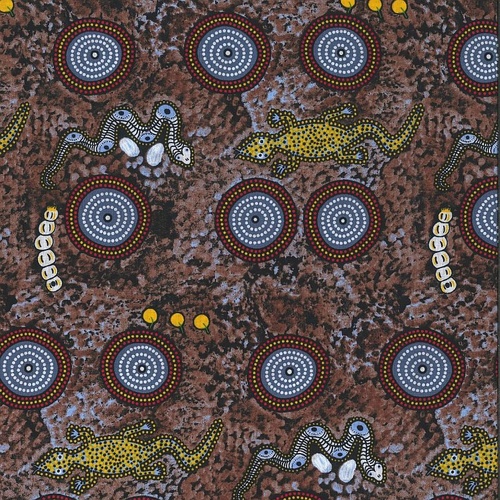 Super Sale | M&S Textiles | Aboriginal Art Snake & Goanna Bush Ecru SGBTE