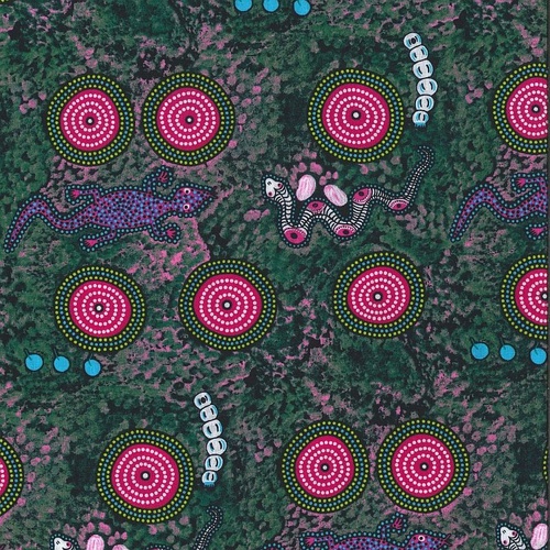 Super Sale | M&S Textiles | Aboriginal Art Snake & Goanna Bush Pink SGBP