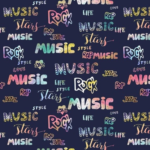Fabric Remnant | Retro Music Words Texy Navy 75cm