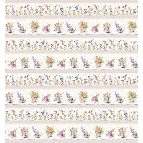 Fabric Remnant | Flowers & Feathers Stripe Multi 74cm