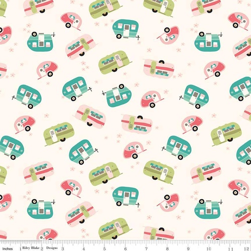 Fabric Remnant | Riley Blake Glamp Camp Caravan Trailers 61cm