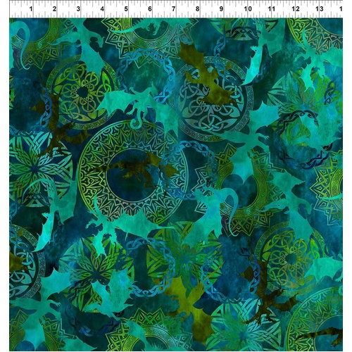 Fabric Remnant | Dragons Emerald Reign Digital Celtic Crest ( 55cm x 112cm)
