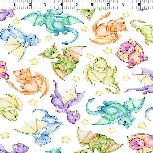 Fabric Remnant | Dragon Friends Scattered Dragons Stars (44cm x 112cm)