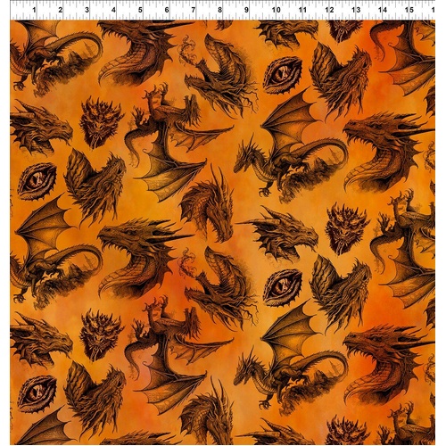 Fabric Remnant | Dragons Emerald Reign Digital Flying (64cm x 112cm)