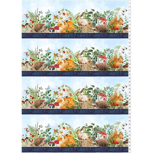 Fabric Remnant | Hedgehog Hollow Animals Border Stripe (62cm x 112cm)