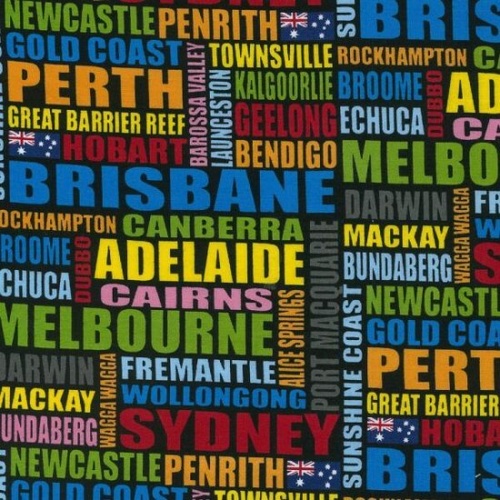 Fabric Remnant | Cities of Australia Multi Bright (76cm x 112cm)