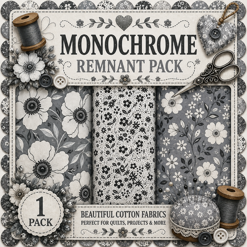 Fabric Remnant Pack | Monochrome Floral 3 Designs - 1 ONLY
