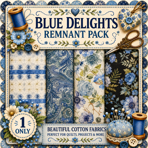 Fabric Remnant Pack | Blue Delights Floral 4 Designs - 1 ONLY