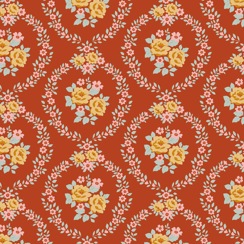 Tilda | Village Life | Floral Mable Rust Teal 100687