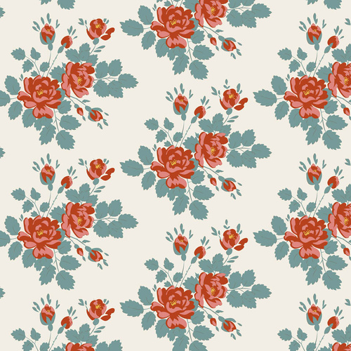 Tilda | Village Life | Floral Myrtle Teal Rust 100688