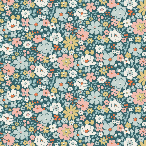 Tilda | Village Life | Floral Esther Petrol Rust Teal 100689