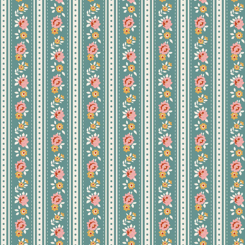 Tilda | Village Life | Floral Stripe Agnes Teal Rust 100690
