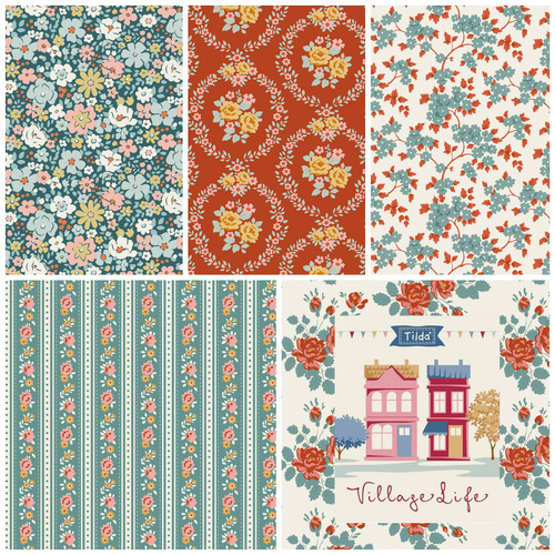 Tilda | Village Life | Floral 1/2 Metre Rust Teal