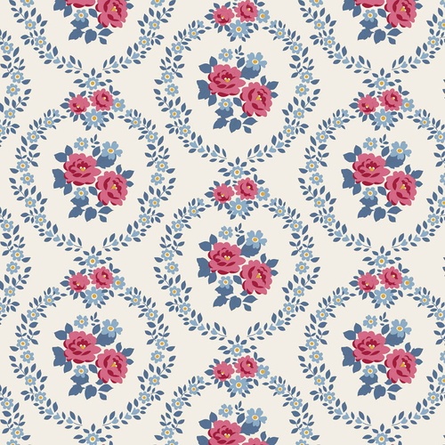 Tilda | Village Life | Floral Mable Cold Cream Burgundy 100692