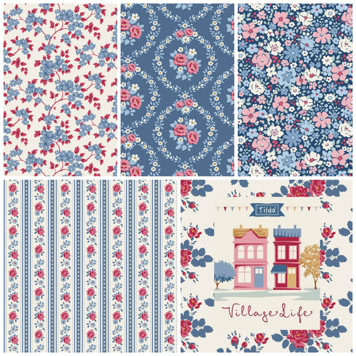 Tilda | Village Life | Floral 1/2 Metre Bundle Blue