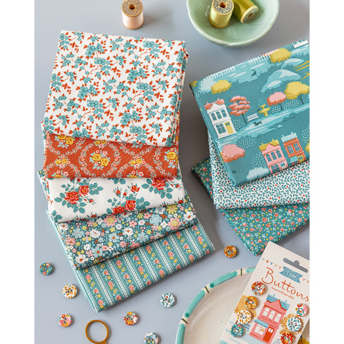 Tilda | Village Life | Floral FQ Bundle Teal Rust - 8 Designs