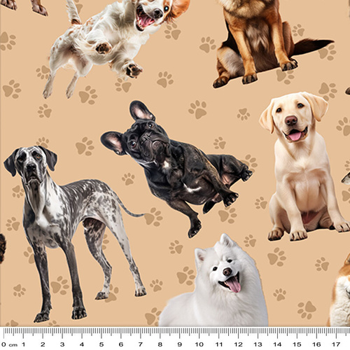 Fabric Remnant | Furry Fun Tossed Dog Breeds 45cm